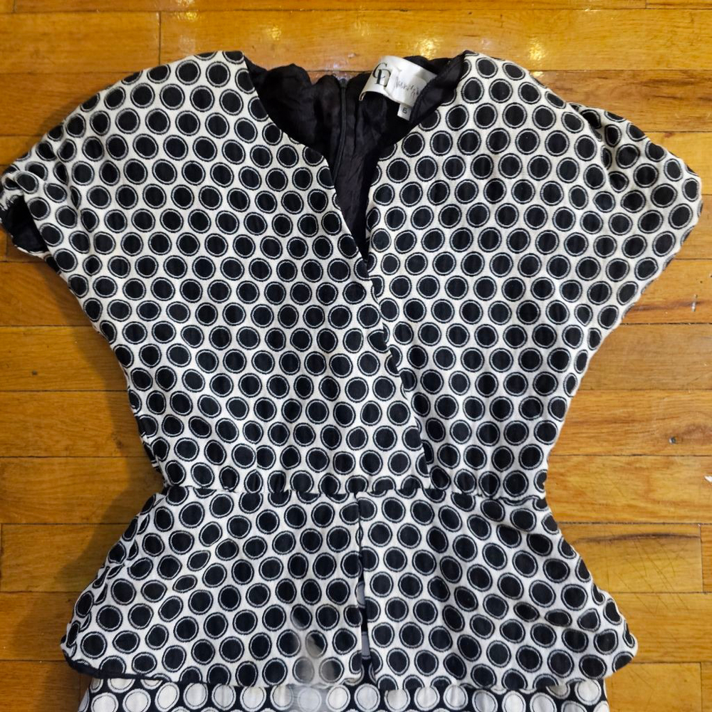 Vintage Christian Dior Black and White Polka Dot Peplum Dress Size 6 - Picture 2 of 8